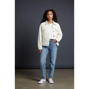 Levis Premium Womens Ex-Boyfriend Trucker Jacket Off-White Denim Medium